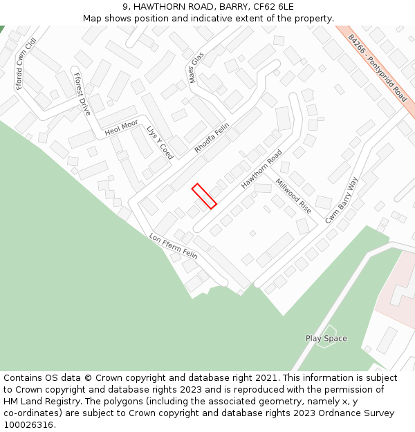 9, HAWTHORN ROAD, BARRY, CF62 6LE: Location map and indicative extent of plot