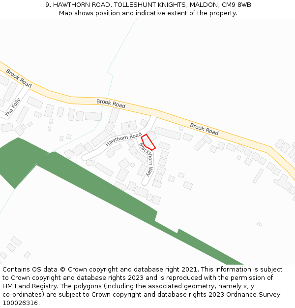 9, HAWTHORN ROAD, TOLLESHUNT KNIGHTS, MALDON, CM9 8WB: Location map and indicative extent of plot