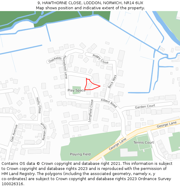 9, HAWTHORNE CLOSE, LODDON, NORWICH, NR14 6UX: Location map and indicative extent of plot