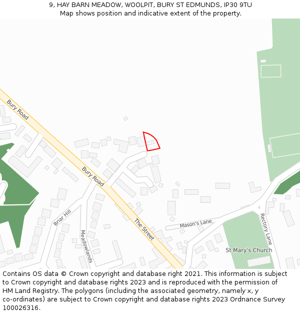 9, HAY BARN MEADOW, WOOLPIT, BURY ST EDMUNDS, IP30 9TU: Location map and indicative extent of plot