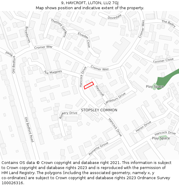 9, HAYCROFT, LUTON, LU2 7GJ: Location map and indicative extent of plot