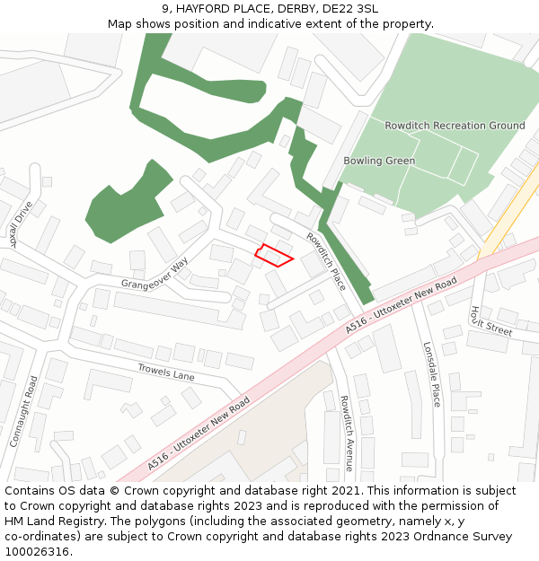 9, HAYFORD PLACE, DERBY, DE22 3SL: Location map and indicative extent of plot
