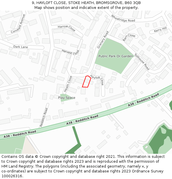 9, HAYLOFT CLOSE, STOKE HEATH, BROMSGROVE, B60 3QB: Location map and indicative extent of plot