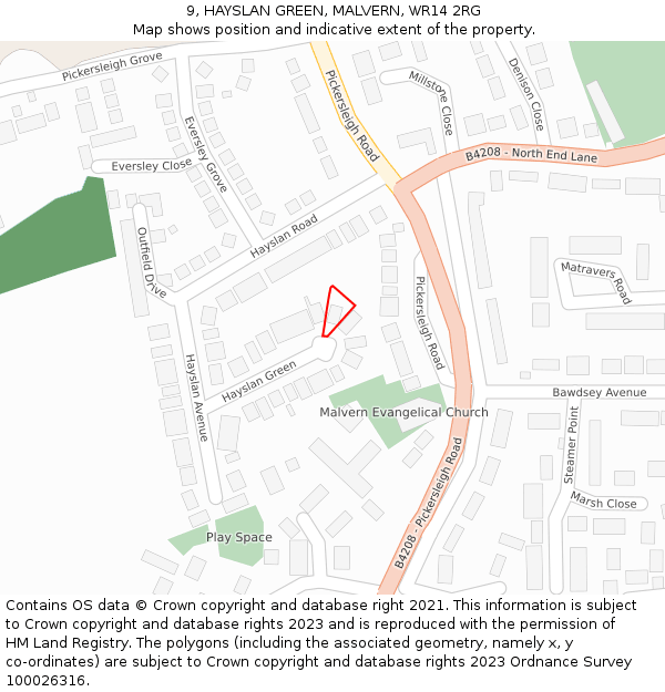 9, HAYSLAN GREEN, MALVERN, WR14 2RG: Location map and indicative extent of plot