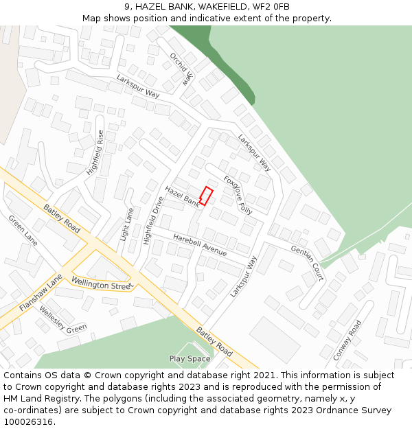 9, HAZEL BANK, WAKEFIELD, WF2 0FB: Location map and indicative extent of plot