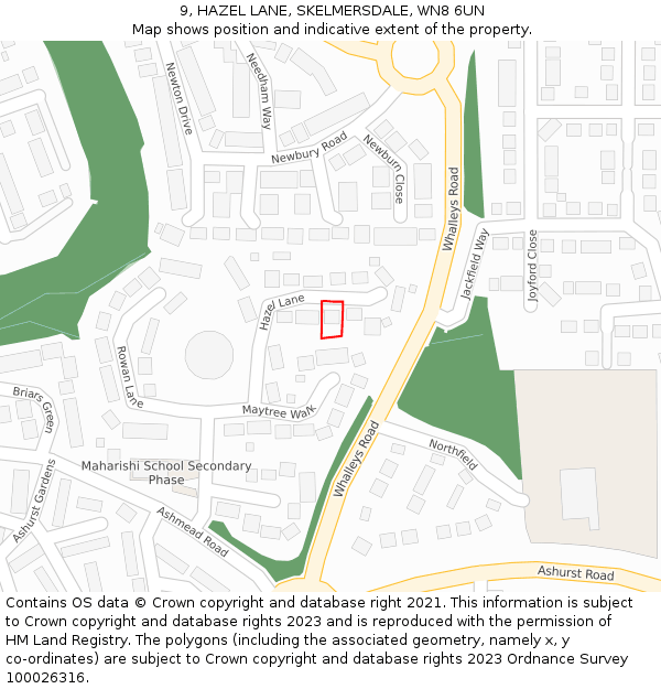 9, HAZEL LANE, SKELMERSDALE, WN8 6UN: Location map and indicative extent of plot