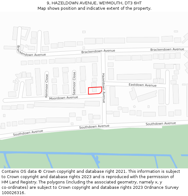 9, HAZELDOWN AVENUE, WEYMOUTH, DT3 6HT: Location map and indicative extent of plot