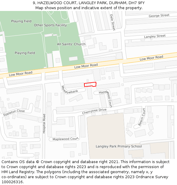 9, HAZELWOOD COURT, LANGLEY PARK, DURHAM, DH7 9FY: Location map and indicative extent of plot