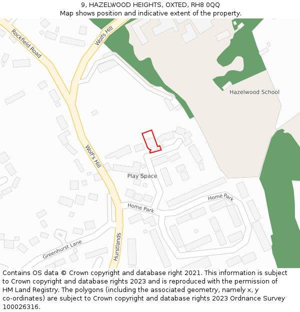 9, HAZELWOOD HEIGHTS, OXTED, RH8 0QQ: Location map and indicative extent of plot