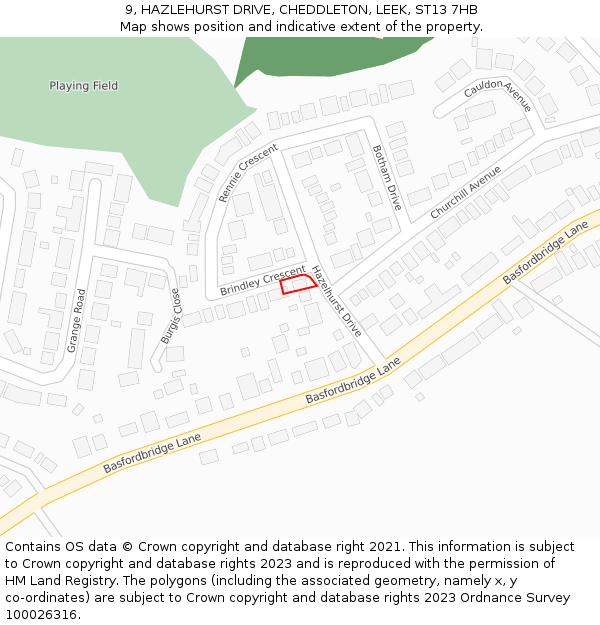 9, HAZLEHURST DRIVE, CHEDDLETON, LEEK, ST13 7HB: Location map and indicative extent of plot