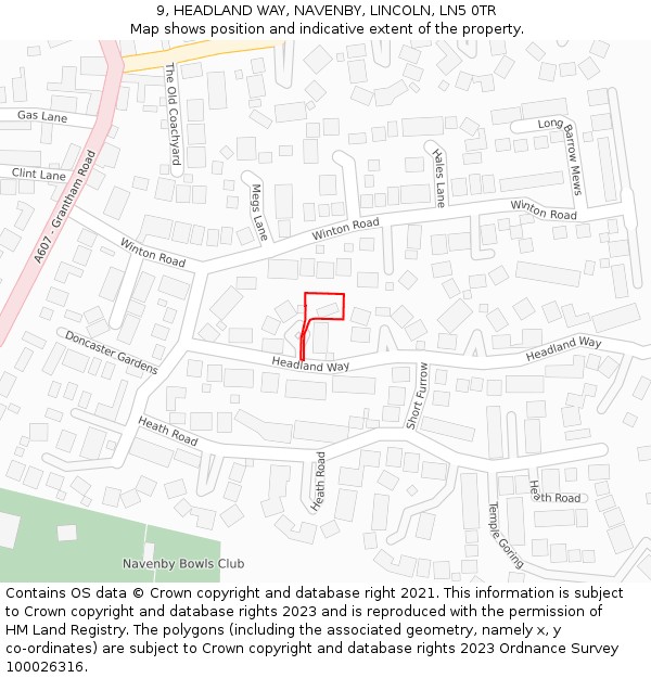 9, HEADLAND WAY, NAVENBY, LINCOLN, LN5 0TR: Location map and indicative extent of plot