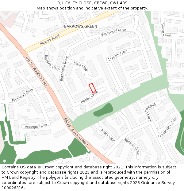 9, HEALEY CLOSE, CREWE, CW1 4RS: Location map and indicative extent of plot