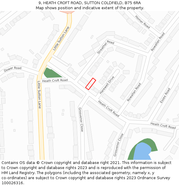 9, HEATH CROFT ROAD, SUTTON COLDFIELD, B75 6RA: Location map and indicative extent of plot