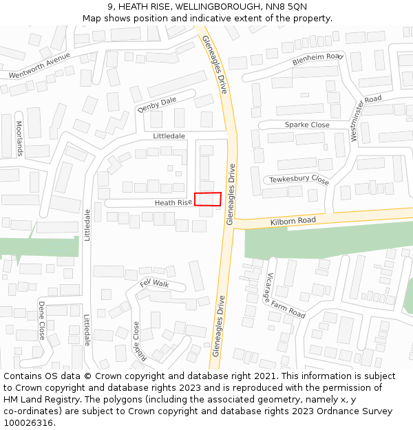 9, HEATH RISE, WELLINGBOROUGH, NN8 5QN: Location map and indicative extent of plot