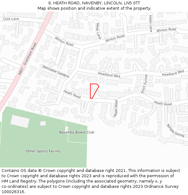 9, HEATH ROAD, NAVENBY, LINCOLN, LN5 0TT: Location map and indicative extent of plot