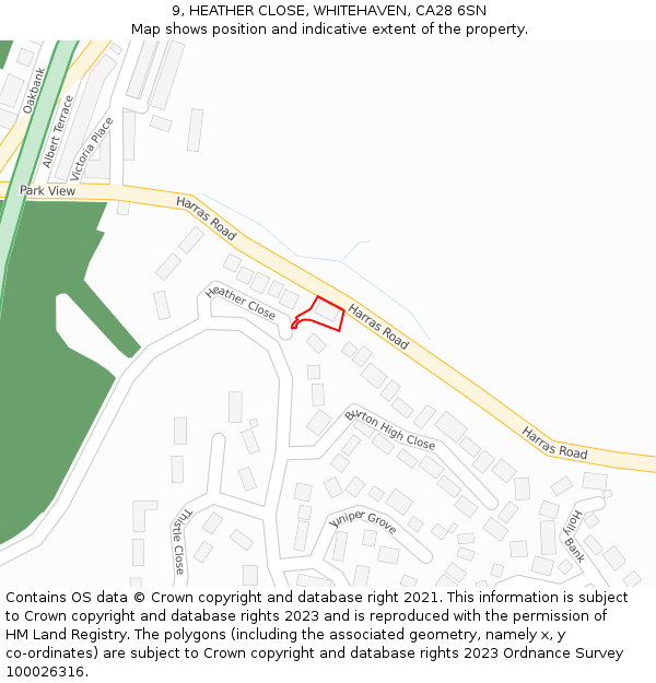 9, HEATHER CLOSE, WHITEHAVEN, CA28 6SN: Location map and indicative extent of plot