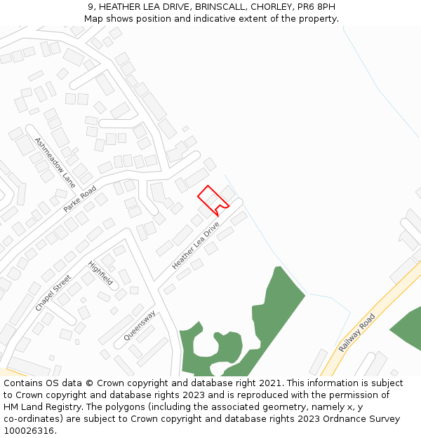 9, HEATHER LEA DRIVE, BRINSCALL, CHORLEY, PR6 8PH: Location map and indicative extent of plot