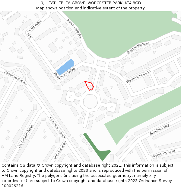 9, HEATHERLEA GROVE, WORCESTER PARK, KT4 8GB: Location map and indicative extent of plot