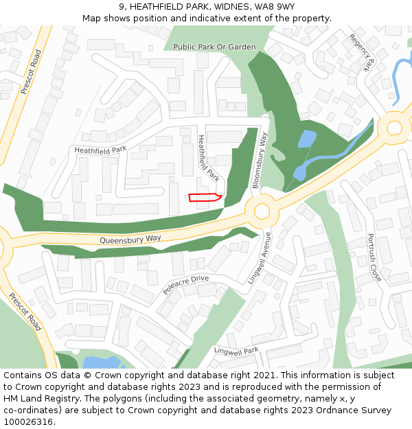 9, HEATHFIELD PARK, WIDNES, WA8 9WY: Location map and indicative extent of plot