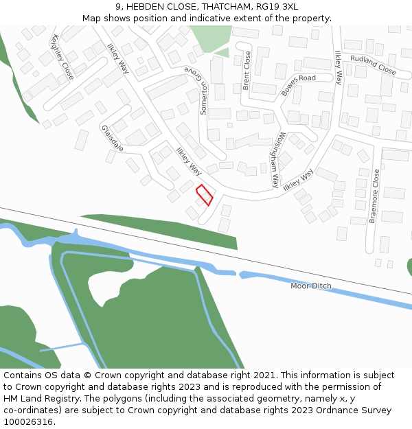 9, HEBDEN CLOSE, THATCHAM, RG19 3XL: Location map and indicative extent of plot