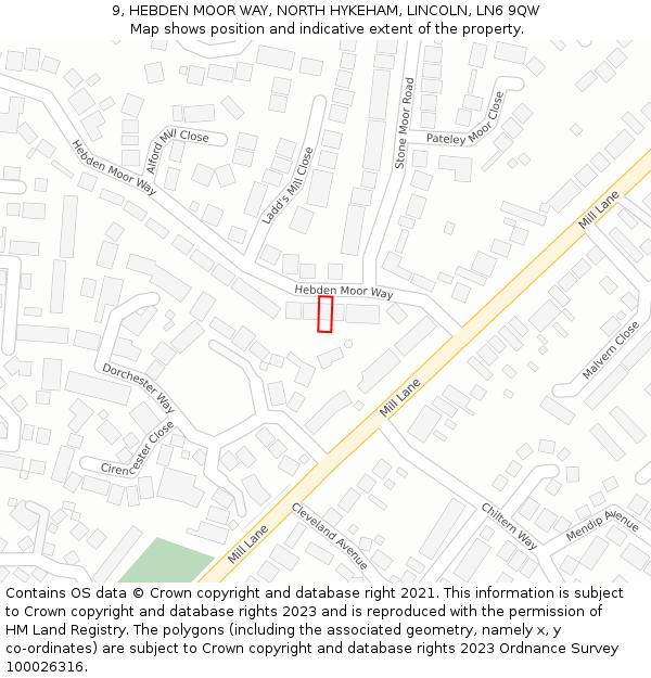 9, HEBDEN MOOR WAY, NORTH HYKEHAM, LINCOLN, LN6 9QW: Location map and indicative extent of plot