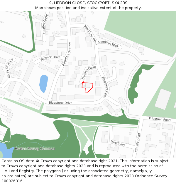 9, HEDDON CLOSE, STOCKPORT, SK4 3RS: Location map and indicative extent of plot