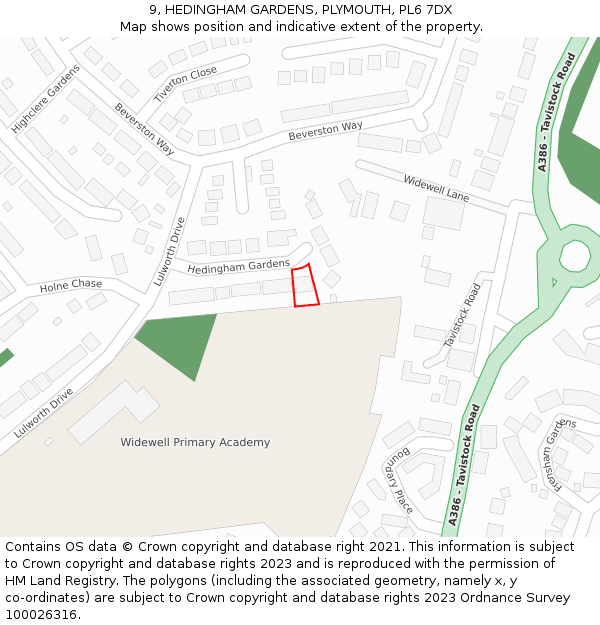 9, HEDINGHAM GARDENS, PLYMOUTH, PL6 7DX: Location map and indicative extent of plot