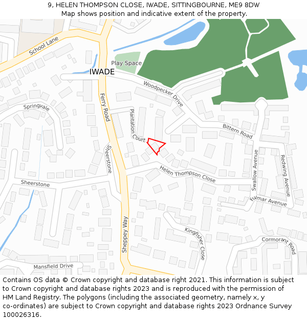 9, HELEN THOMPSON CLOSE, IWADE, SITTINGBOURNE, ME9 8DW: Location map and indicative extent of plot