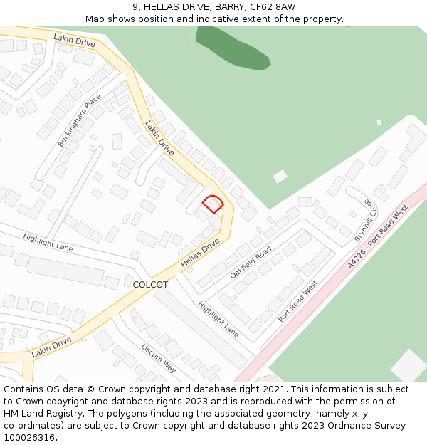 9, HELLAS DRIVE, BARRY, CF62 8AW: Location map and indicative extent of plot