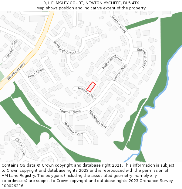 9, HELMSLEY COURT, NEWTON AYCLIFFE, DL5 4TX: Location map and indicative extent of plot