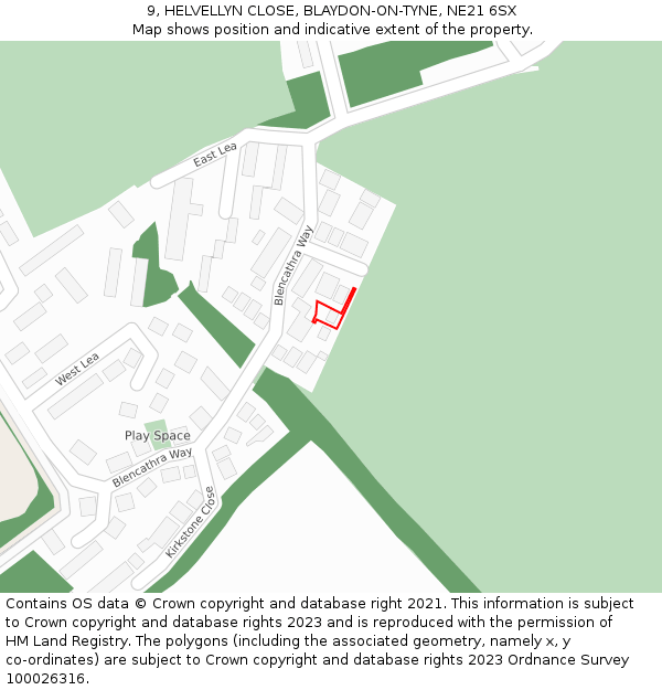 9, HELVELLYN CLOSE, BLAYDON-ON-TYNE, NE21 6SX: Location map and indicative extent of plot