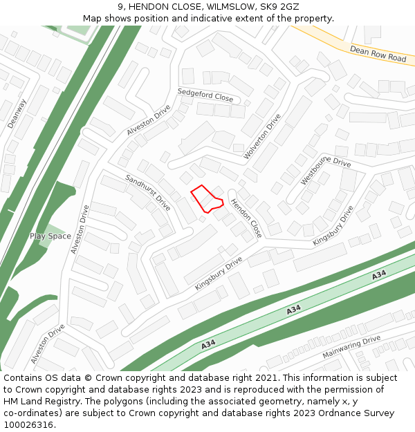 9, HENDON CLOSE, WILMSLOW, SK9 2GZ: Location map and indicative extent of plot