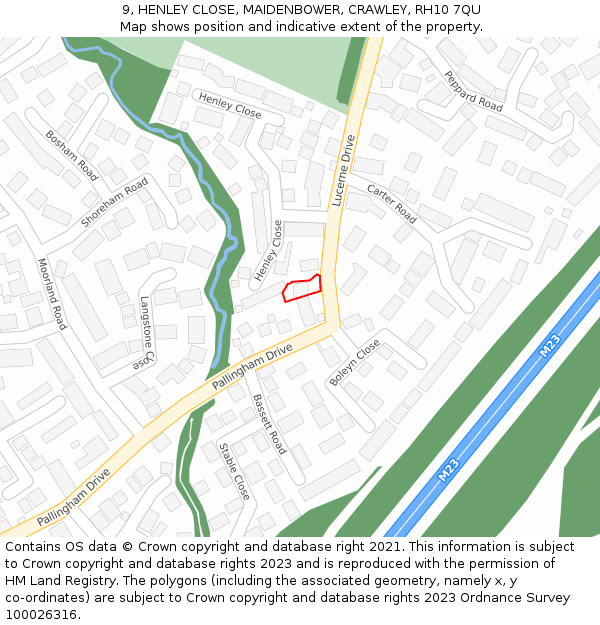 9, HENLEY CLOSE, MAIDENBOWER, CRAWLEY, RH10 7QU: Location map and indicative extent of plot