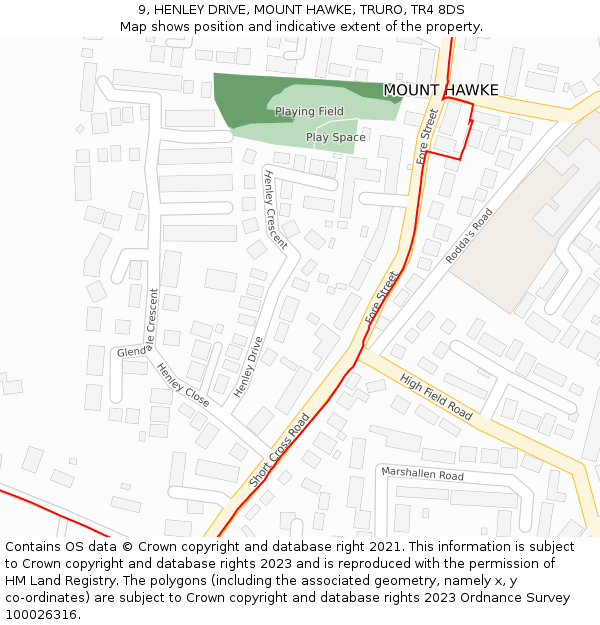 9, HENLEY DRIVE, MOUNT HAWKE, TRURO, TR4 8DS: Location map and indicative extent of plot