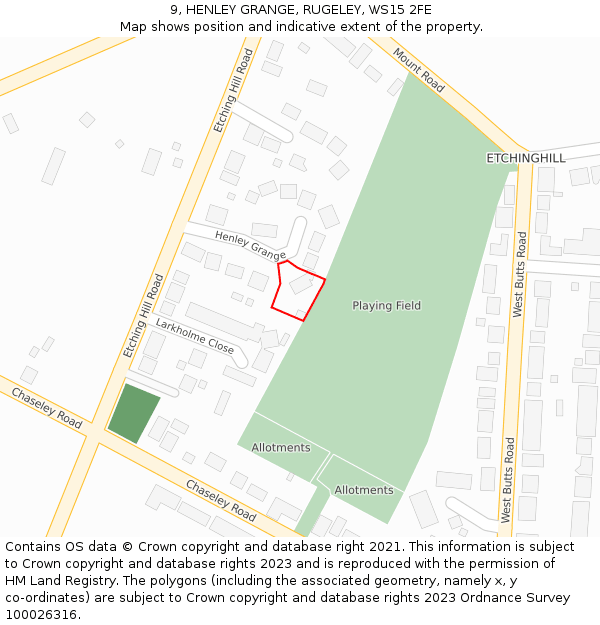 9, HENLEY GRANGE, RUGELEY, WS15 2FE: Location map and indicative extent of plot