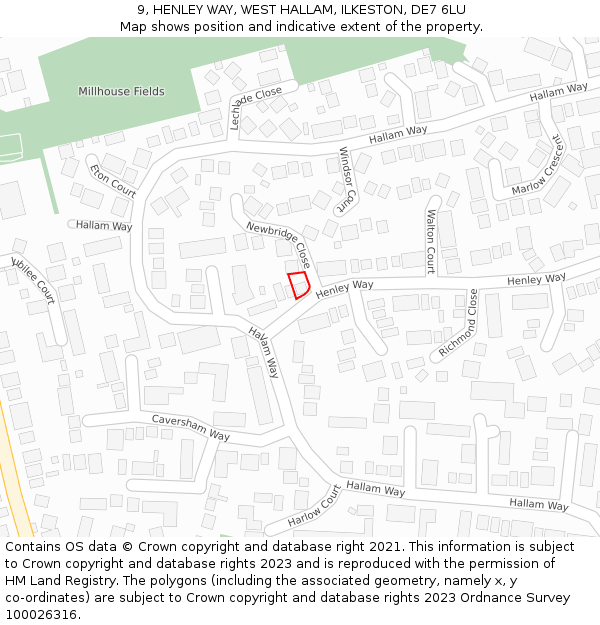 9, HENLEY WAY, WEST HALLAM, ILKESTON, DE7 6LU: Location map and indicative extent of plot