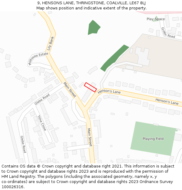 9, HENSONS LANE, THRINGSTONE, COALVILLE, LE67 8LJ: Location map and indicative extent of plot