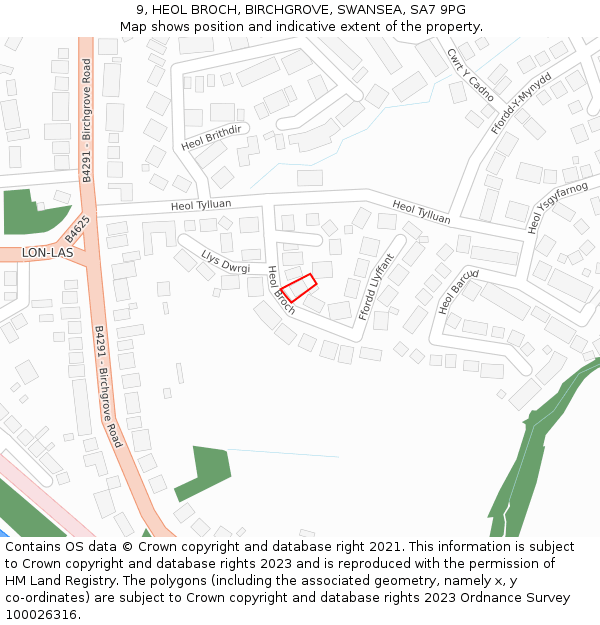 9, HEOL BROCH, BIRCHGROVE, SWANSEA, SA7 9PG: Location map and indicative extent of plot