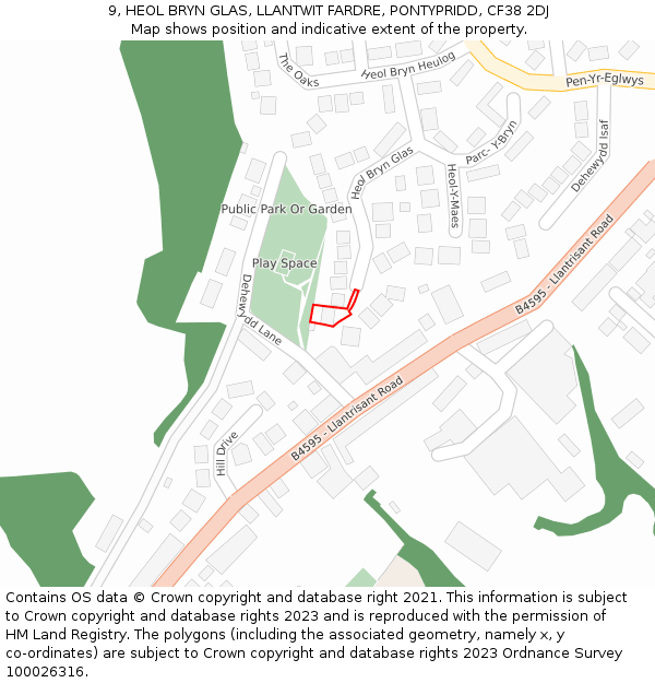 9, HEOL BRYN GLAS, LLANTWIT FARDRE, PONTYPRIDD, CF38 2DJ: Location map and indicative extent of plot