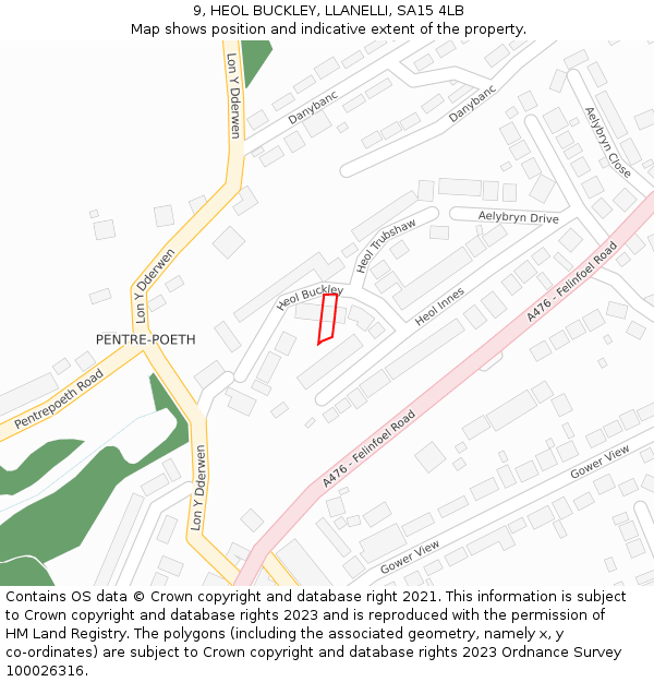 9, HEOL BUCKLEY, LLANELLI, SA15 4LB: Location map and indicative extent of plot