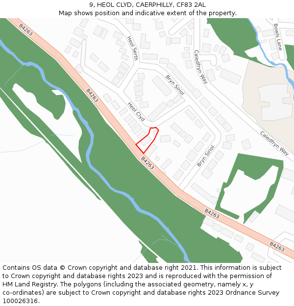 9, HEOL CLYD, CAERPHILLY, CF83 2AL: Location map and indicative extent of plot