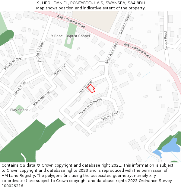 9, HEOL DANIEL, PONTARDDULAIS, SWANSEA, SA4 8BH: Location map and indicative extent of plot