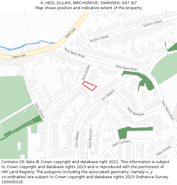 9, HEOL DULAIS, BIRCHGROVE, SWANSEA, SA7 9LT: Location map and indicative extent of plot