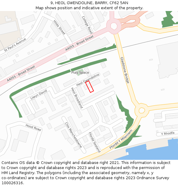 9, HEOL GWENDOLINE, BARRY, CF62 5AN: Location map and indicative extent of plot