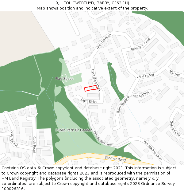 9, HEOL GWERTHYD, BARRY, CF63 1HJ: Location map and indicative extent of plot