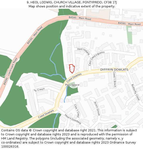 9, HEOL LODWIG, CHURCH VILLAGE, PONTYPRIDD, CF38 1TJ: Location map and indicative extent of plot