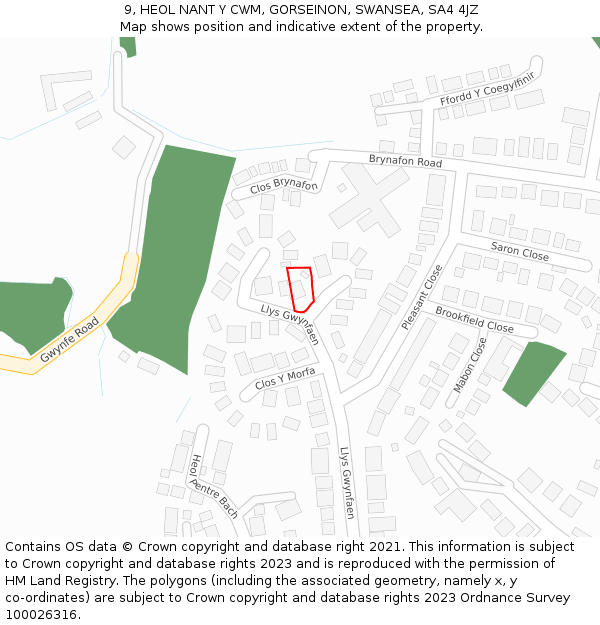 9, HEOL NANT Y CWM, GORSEINON, SWANSEA, SA4 4JZ: Location map and indicative extent of plot