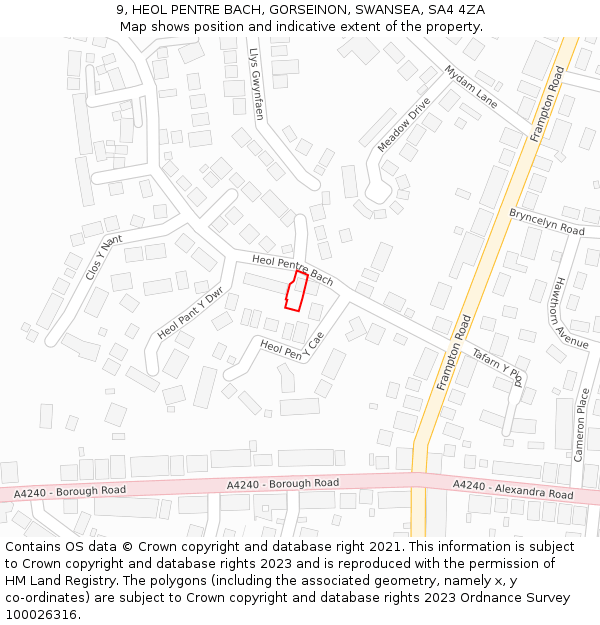 9, HEOL PENTRE BACH, GORSEINON, SWANSEA, SA4 4ZA: Location map and indicative extent of plot