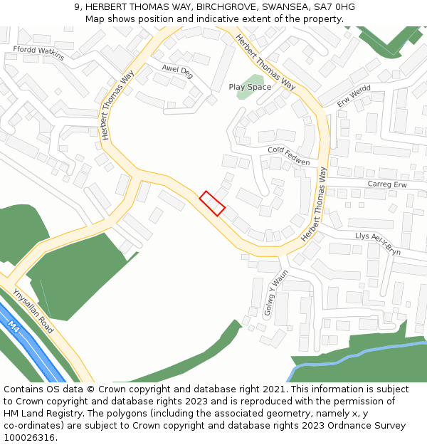 9, HERBERT THOMAS WAY, BIRCHGROVE, SWANSEA, SA7 0HG: Location map and indicative extent of plot