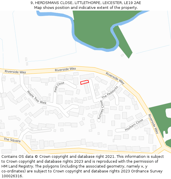 9, HERDSMANS CLOSE, LITTLETHORPE, LEICESTER, LE19 2AE: Location map and indicative extent of plot